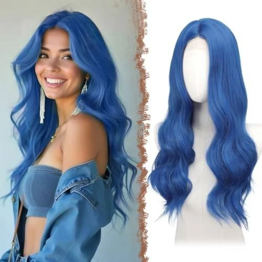 Long Wavy Royal Blue Synthetic Wig Heat Resistant Cosplay Party Hair‎